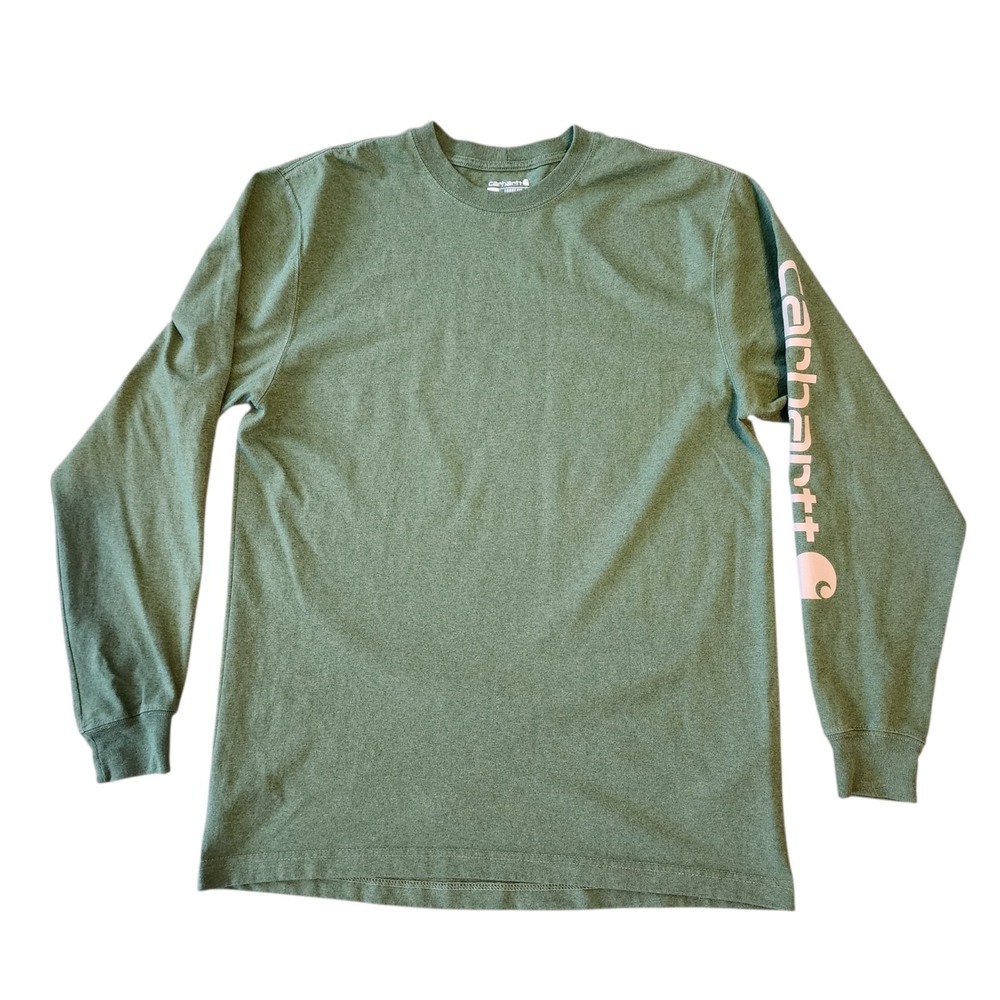 Carhartt Long Sleeve Logo Sleeve Shirt Men's Medium Green Loose Fit Outdoors